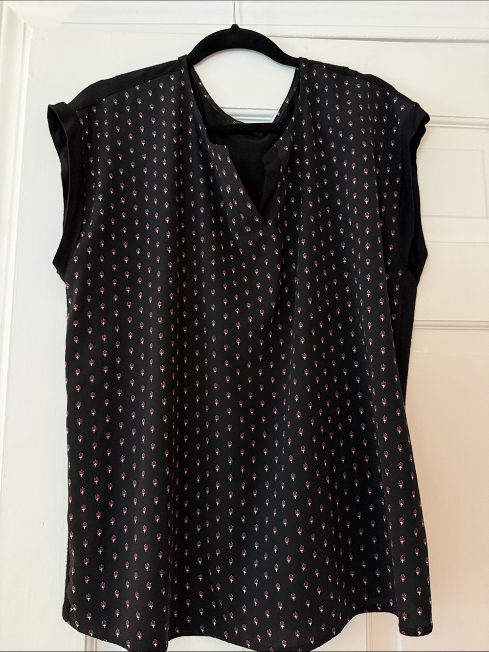 Papermoon Black Cap Sleeve Top with Pink Floral Speckle
